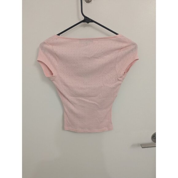 Lulus Sweet Direction Pink Pointelle Knit Cap Sleeve Top XS - Picture 3 of 5